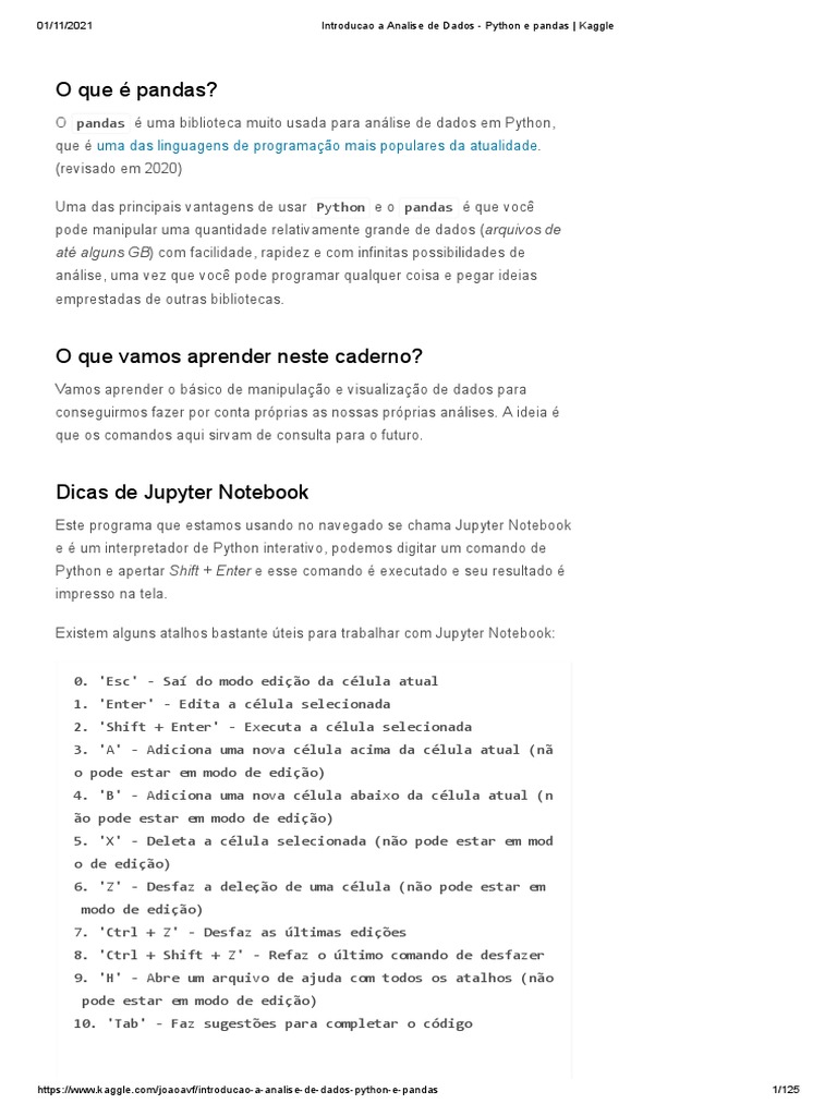 Introducao A Analise de Dados - Python e Pandas - Kaggle | PDF | Python ...