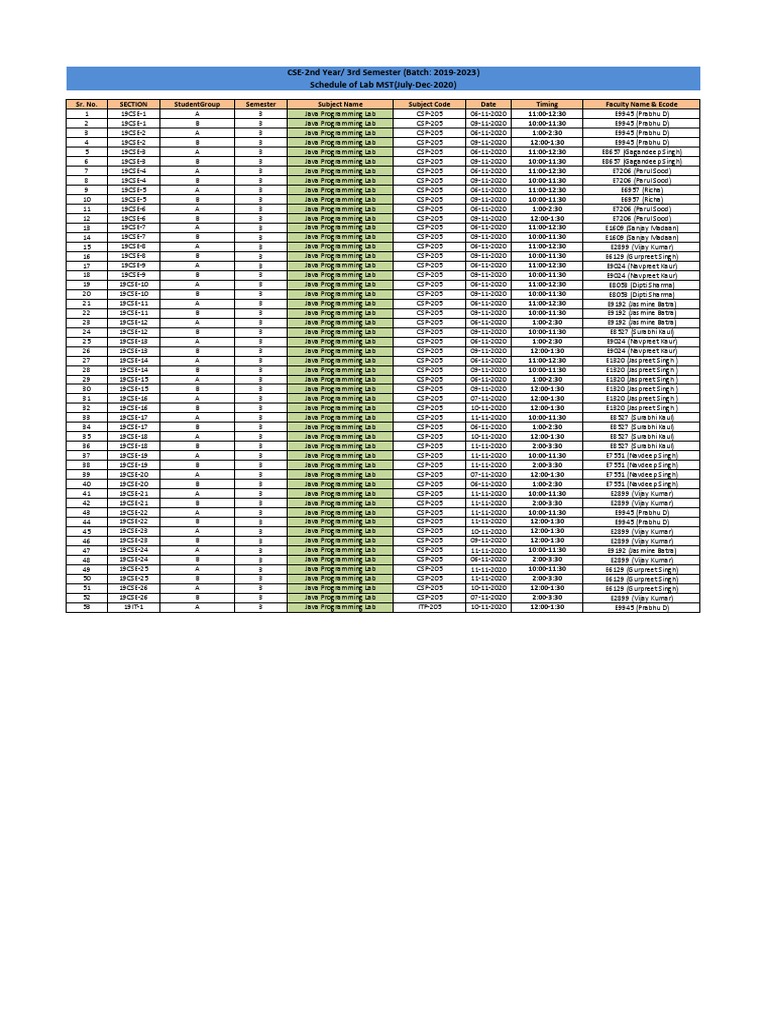 Mst Schedule