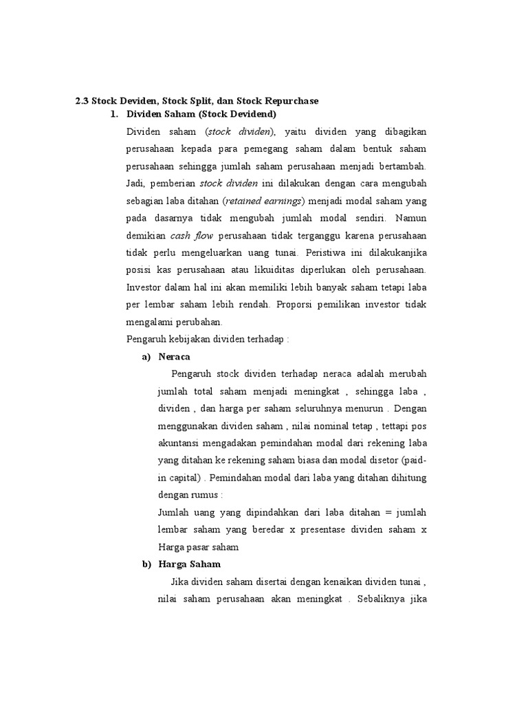 Stock deviden stock split stock repurchase pdf