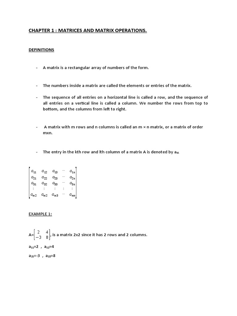 Chapter 1: Matrices and Matrix Operations.: Definitions | PDF | Matrix ...