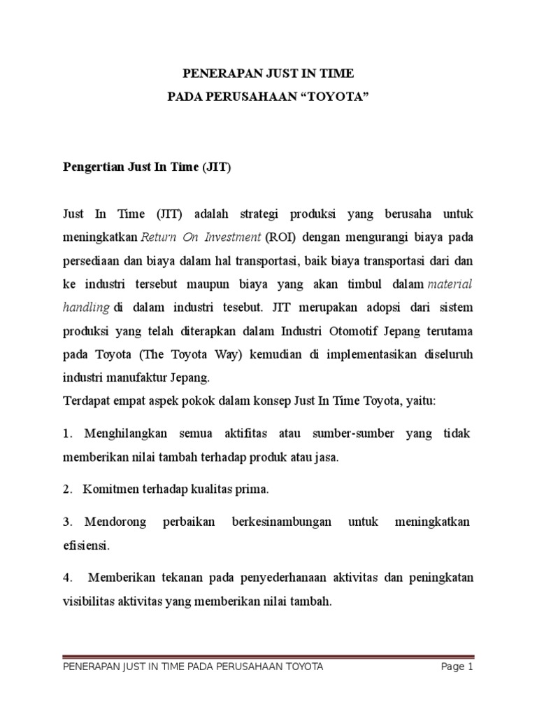 Penerapan Just in Time TOYOTA | PDF