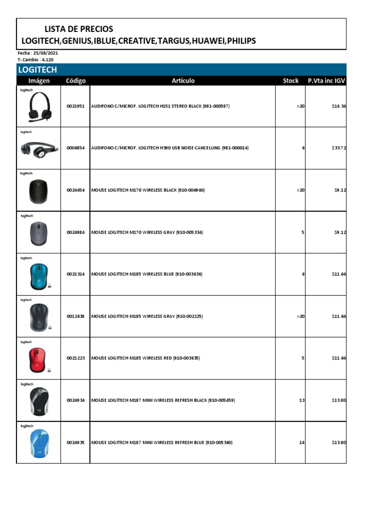 Logitech, Genius, IBlue y más en lista de precios | PDF | Computer ...