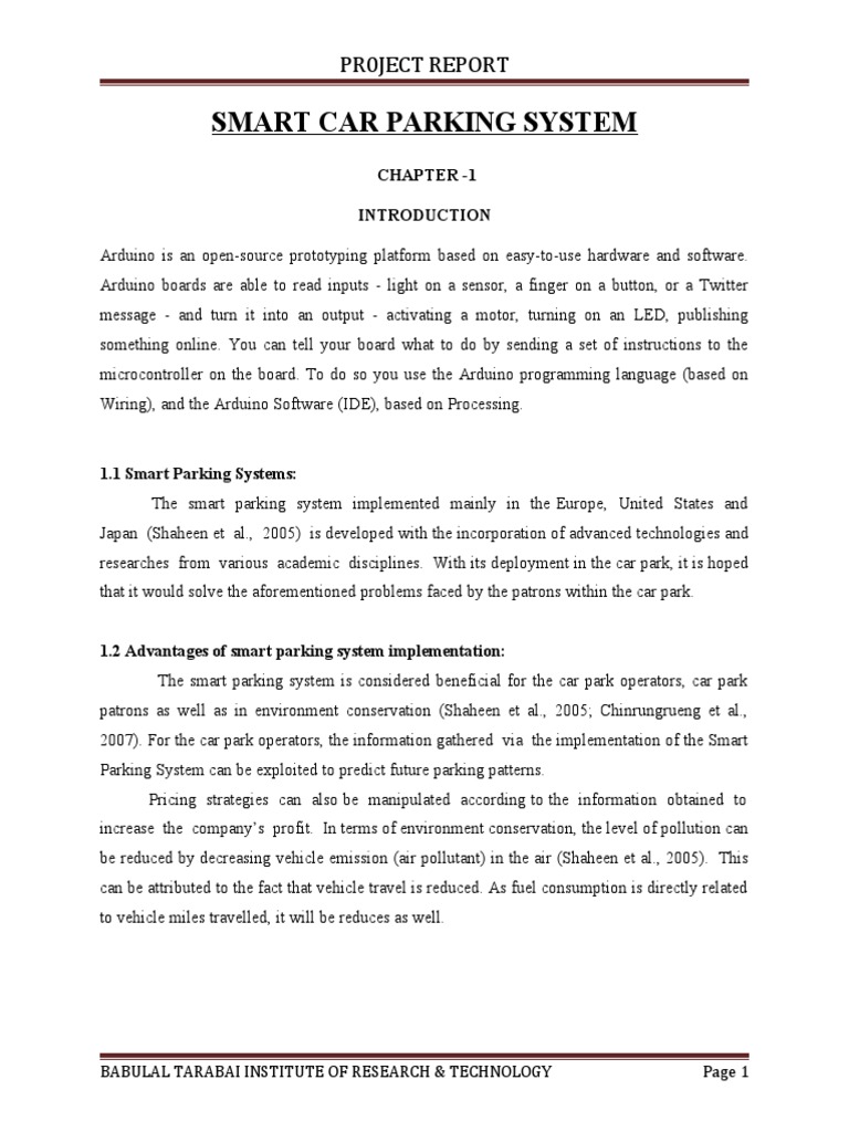 Smart Car Parking System: Pr0Ject Report | PDF | Parking | Arduino