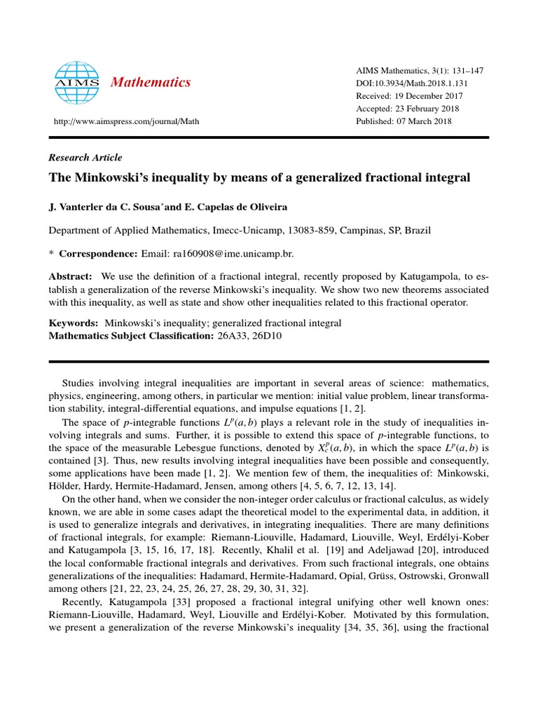 The Minkowski's Inequality by Means of A Generalized Fractional