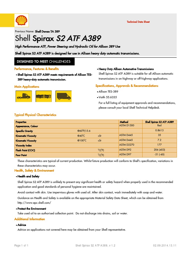 GPCDOC GTDS Shell Spirax S2 ATF A389 (En) TDS | PDF | Viscosity