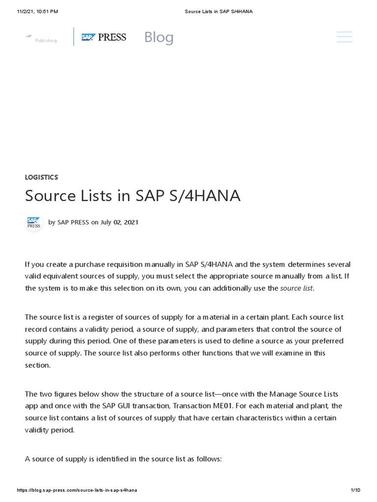 Understanding Source Lists in SAP S/4HANA | PDF | Computer Programming ...