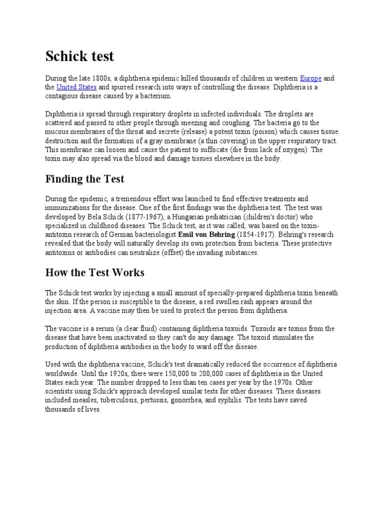 The Development and Impact of the Schick Test A Pioneering Method for