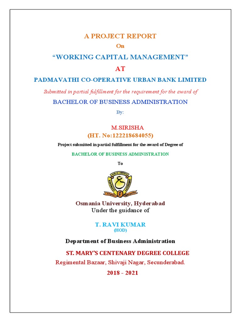 BBA Final Year 6th Sem Project Report. | PDF | Working Capital | Banks