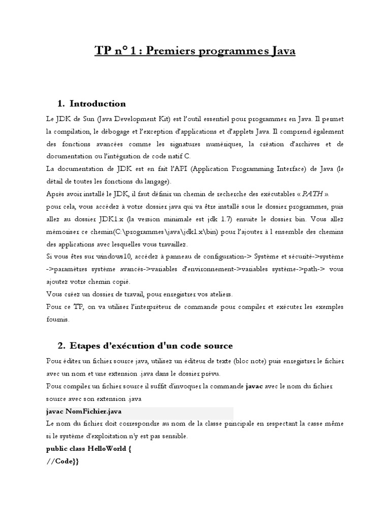 Premiers programmes en Java | PDF | Java (Langage de programmation ...