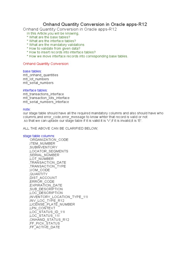 Onhand Quantity Conversion in R12 | PDF | Software Development ...