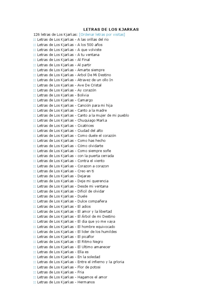 Letras de Canciones de Los Kjarkas | PDF | Ocio