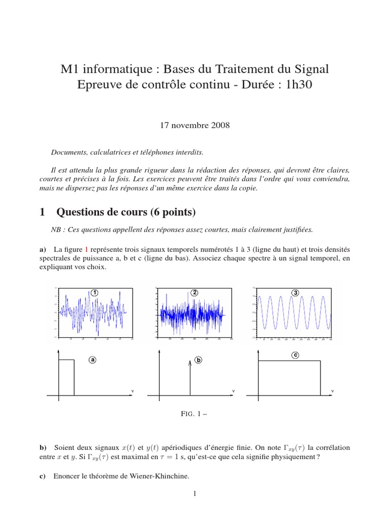 Contrôle Continu en Traitement du Signal | PDF | Filtre (électronique ...