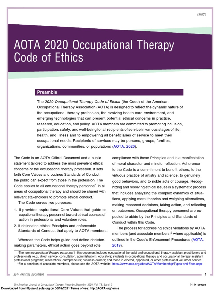 Aota Code of Ethics PDF Occupational Therapy Autonomy
