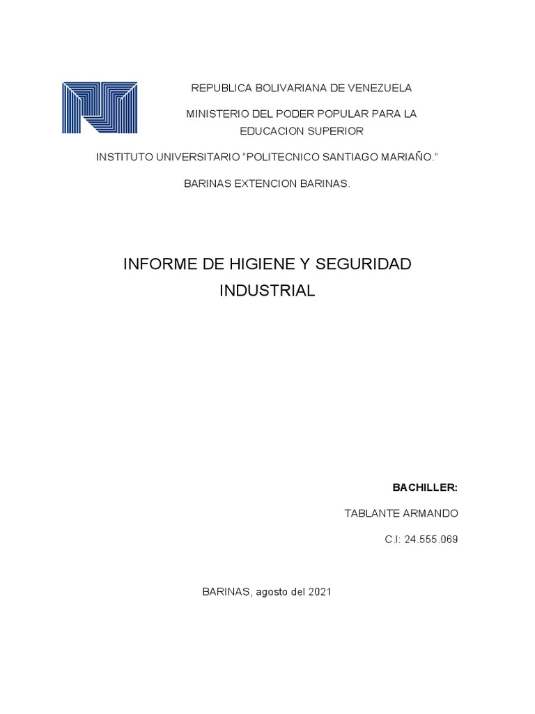 Informe de Higiene y Seguridad Industrial | PDF | Seguridad y salud ...
