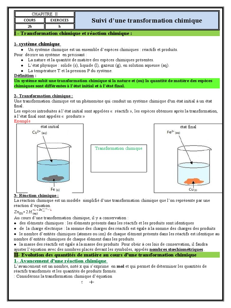Suivi d'une transformation chimique | PDF | Chimie | Stœchiométrie