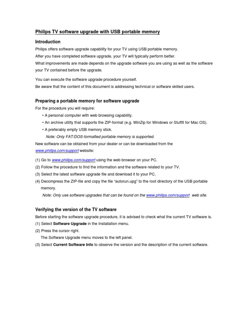 Philips TV Software Upgrade With USB Portable Memory Download Free
