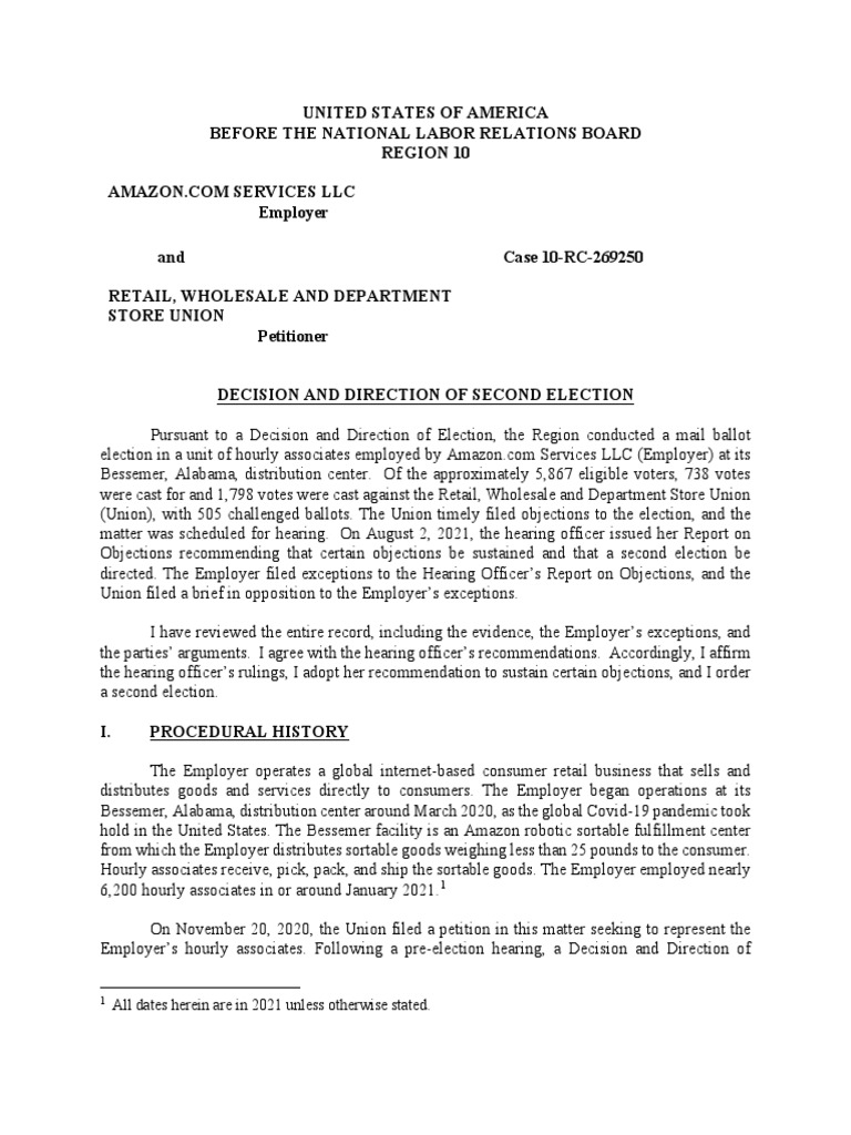 NLRB Ruling On Amazon and Retail, Wholesale and Department Store Union