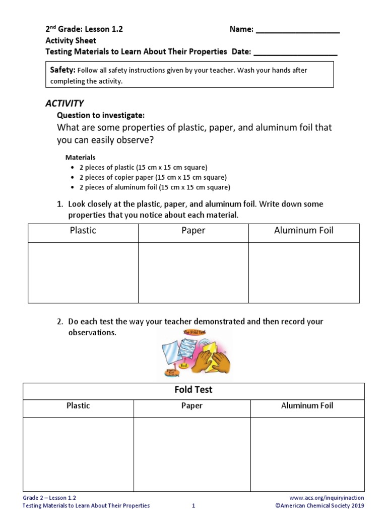 2nd Grade Material Properties Activity | PDF