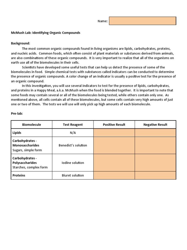 McMush Lab Identifying Organic Compounds PDF Carbohydrates