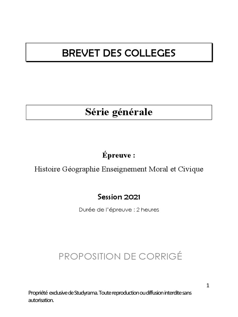 Sujet Histoire Brevet 2023 Studyrama Corrige Histoire Brevet General | PDF