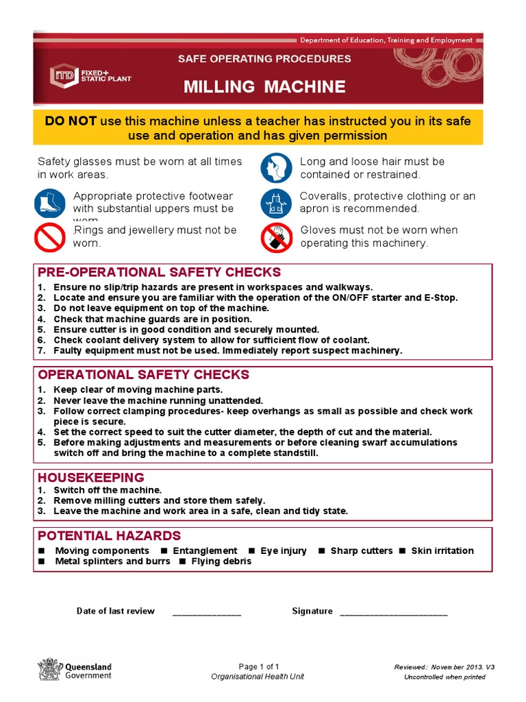 Milling Machine Safety SOP Guide | PDF