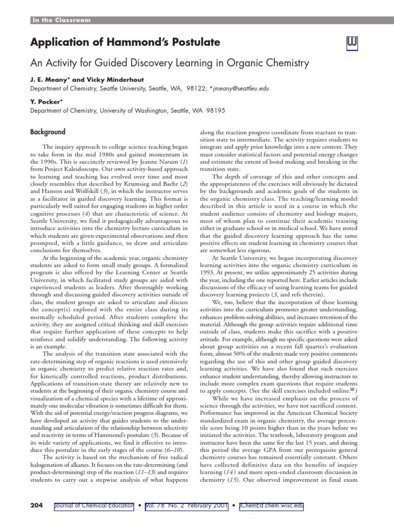 Application of Hammond's Postulate | PDF | Chemical Reactions | Unit ...