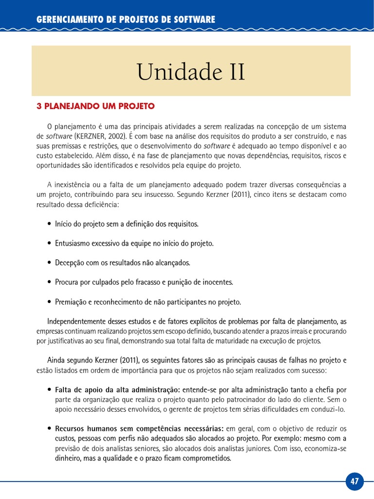 GERENCIAMENTO DE PROJETOS DE SOFTWARE - Unidade II | PDF | Gestão de ...