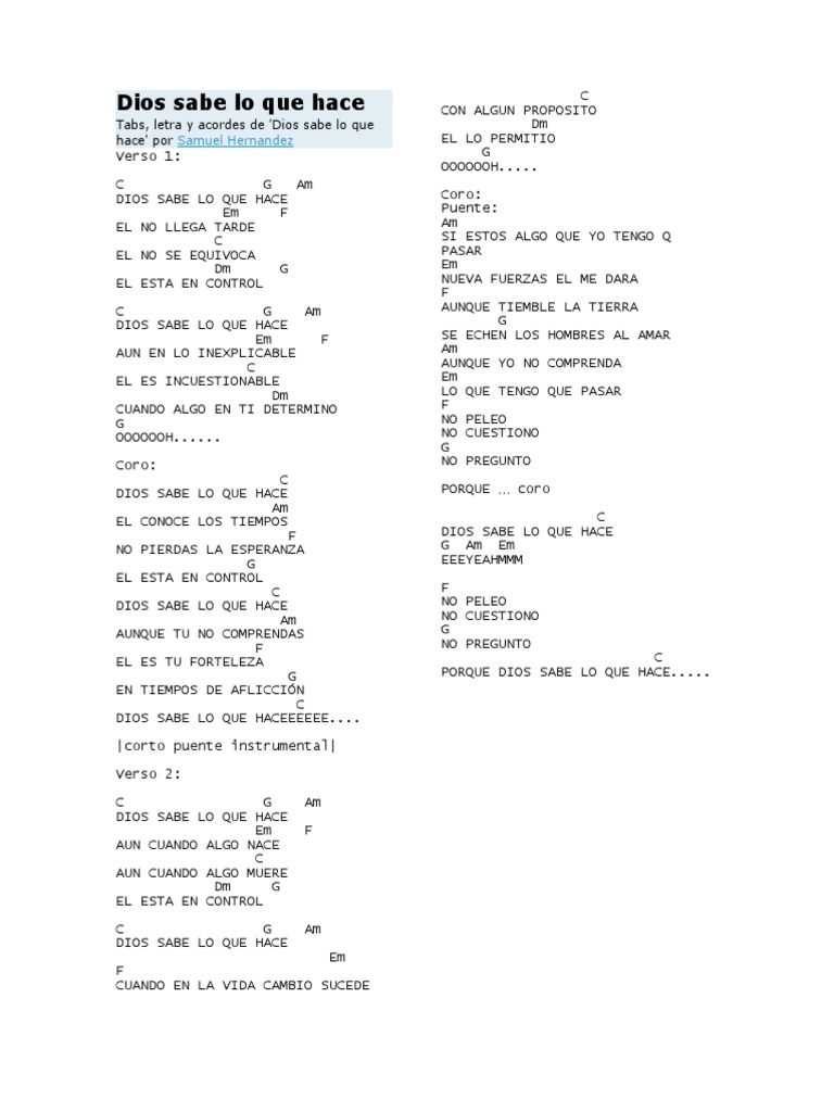 Letra Cancion Dios Sabe Lo Que Hace | PDF