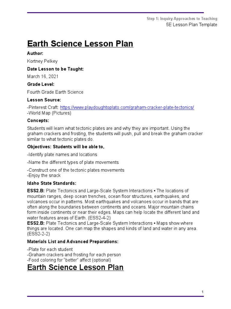 Fourth Grade Earth Science Lesson Plan | PDF | Plate Tectonics ...