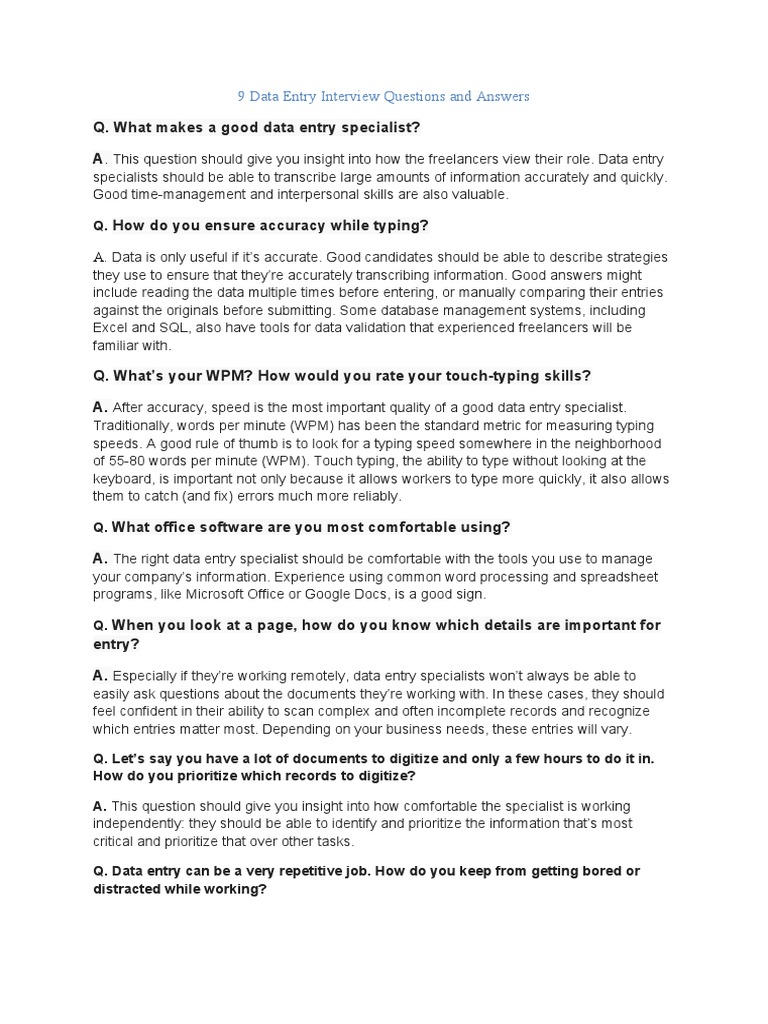 Data Entry Interview Questions | PDF | Computing | Cognition