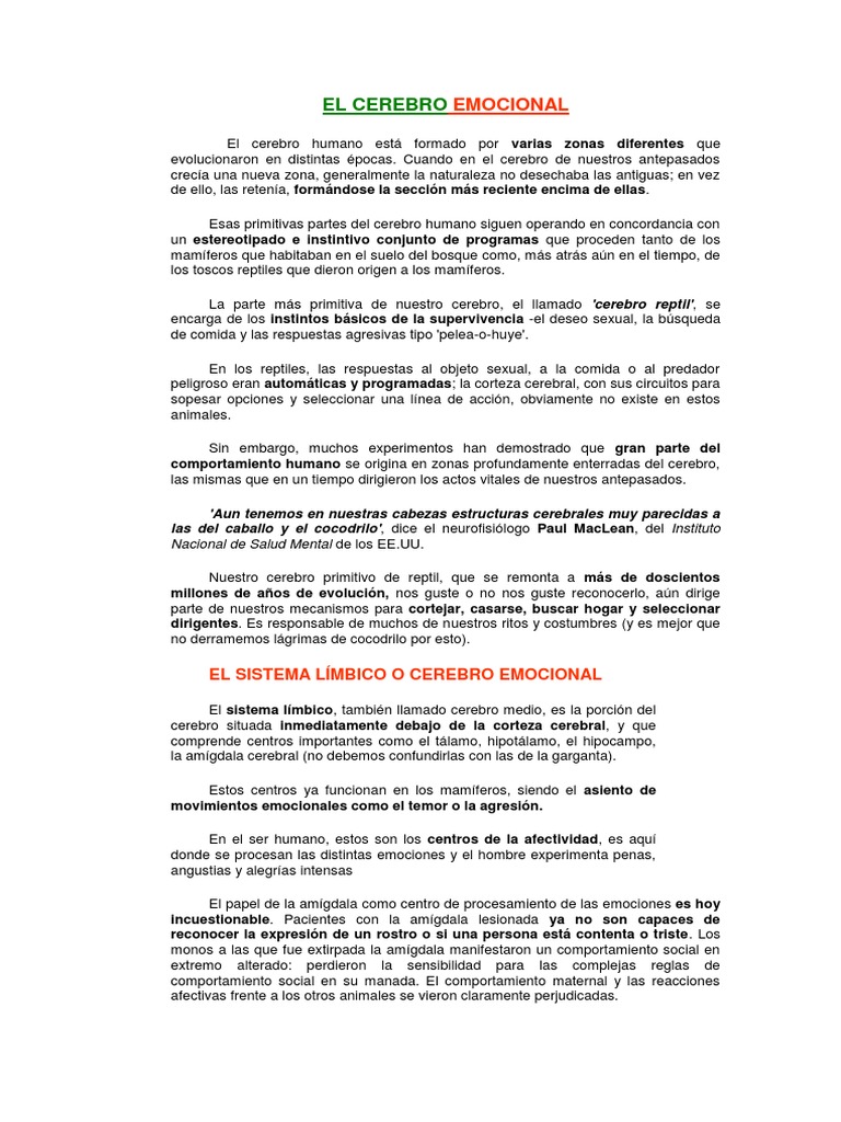 El Cerebro Emocional y sus Funciones | PDF | Cerebro | Las emociones