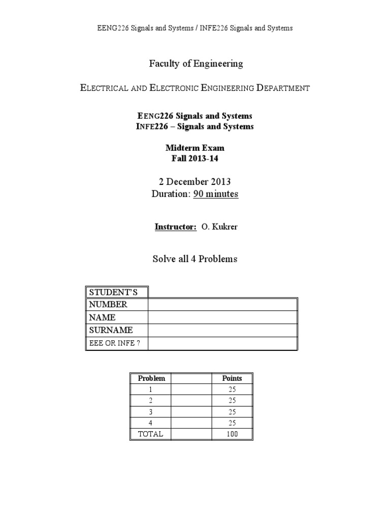 Signals and Systems Midterm Exam 2013 | PDF | Systems Science ...