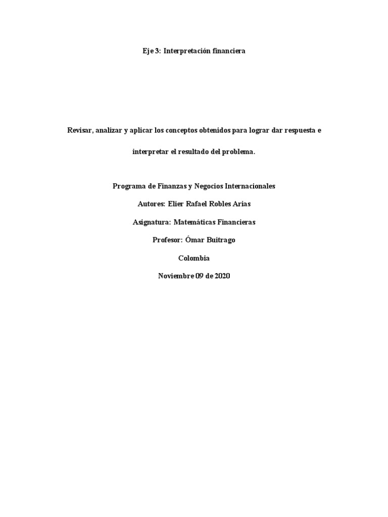 Actividad Matemática Financiera Eje 3 | PDF | Finanzas Matemáticas | Bancos