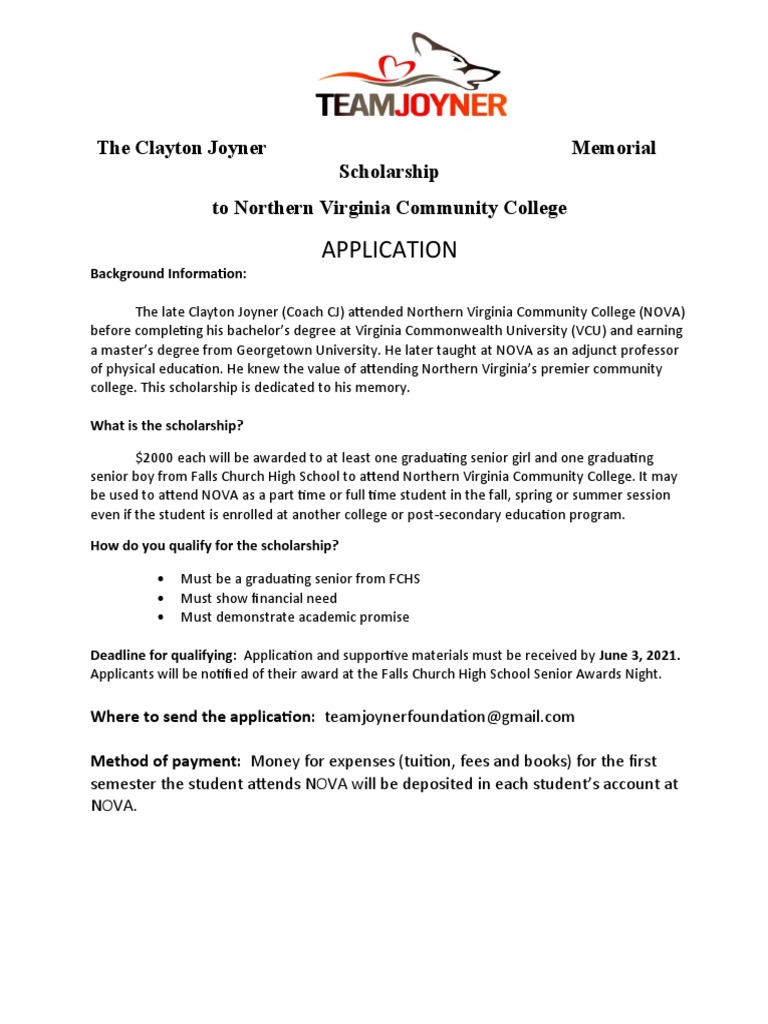 Clayton Joyner Memorial Scholarship 2021 Deadline June 3 PDF College Higher Education