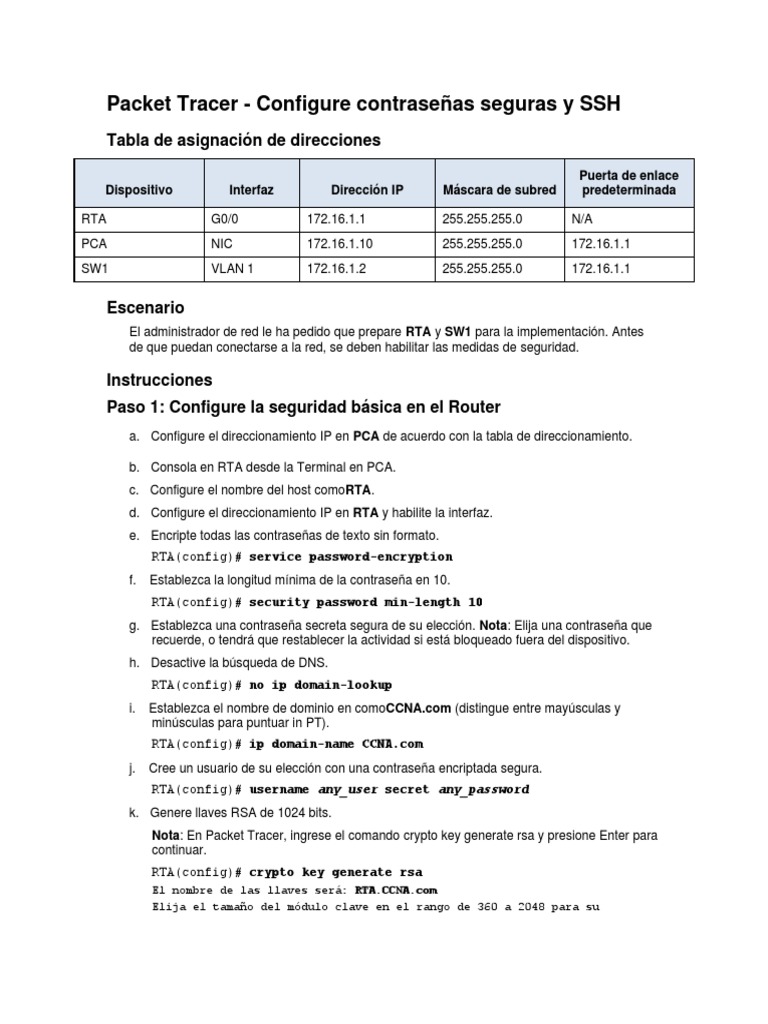 Configura SSH y Seguridad en Cisco | PDF | Dirección IP | Contraseña