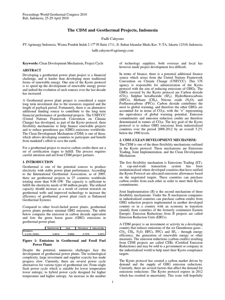 The CDM and Geothermal Projects, Indonesia: Keywords: Clean Development ...