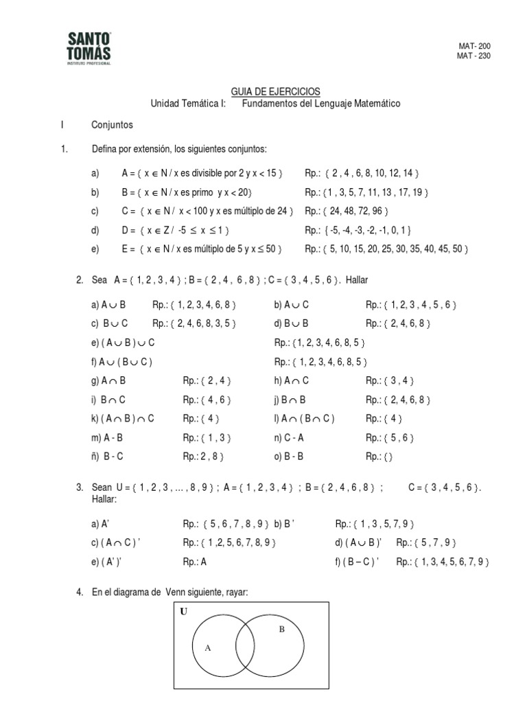 Guia De Ejercicios Unidad Tematica I Fundamentos Del Lenguaje Matematico I Conjuntos Ensenanza De Matematica Science