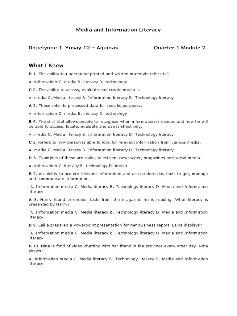 Media and Information Literacy Module 2 PDF Information Literacy