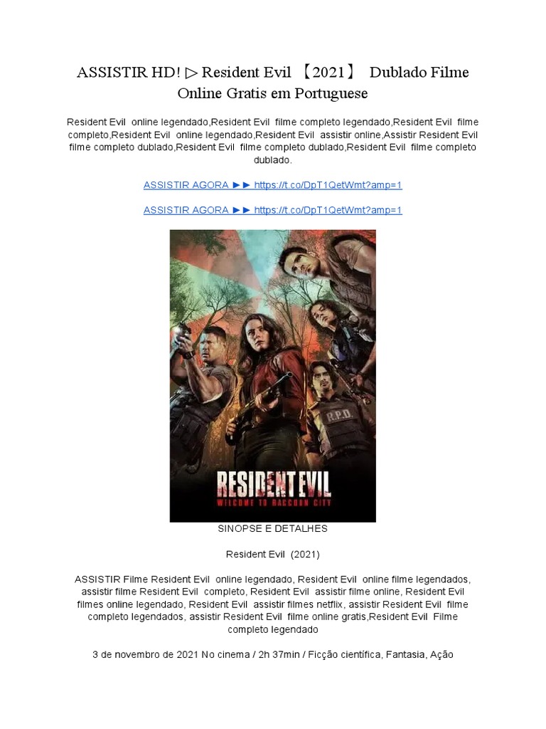 ASSISTIR HD! ▷ Resident Evil 【2021】 Dublado Filme Online Gratis em  Portuguese, PDF, Harry Potter