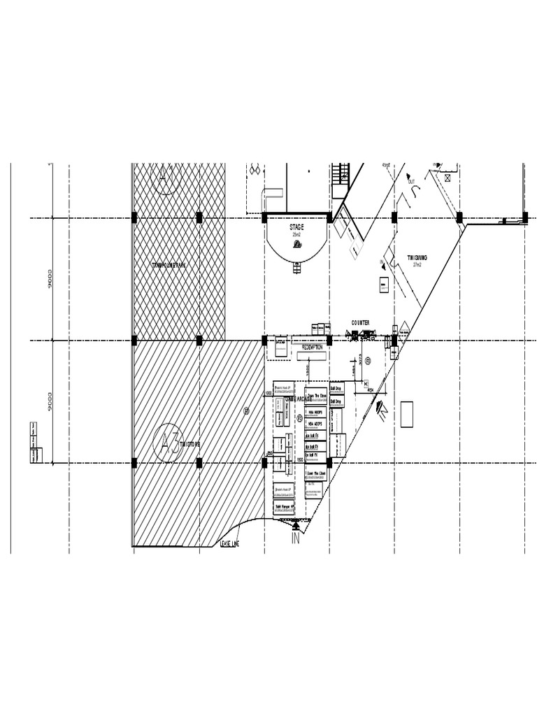 Floor plan layout for a multiroom performance stage and backstage area