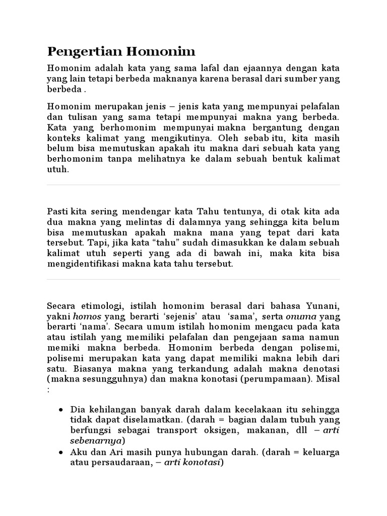 Pengertian dan Contoh Homonim | PDF