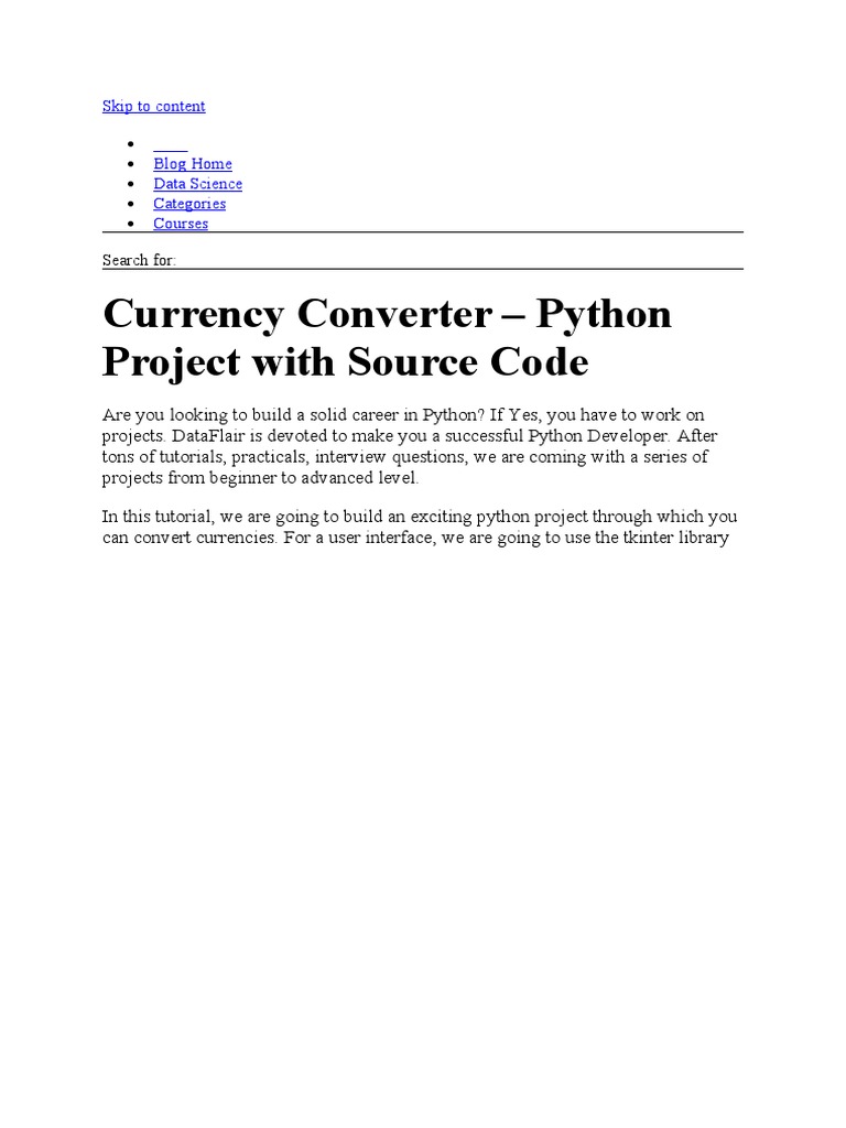 Currency Converter - Python Project With Source Code: Search For | PDF ...