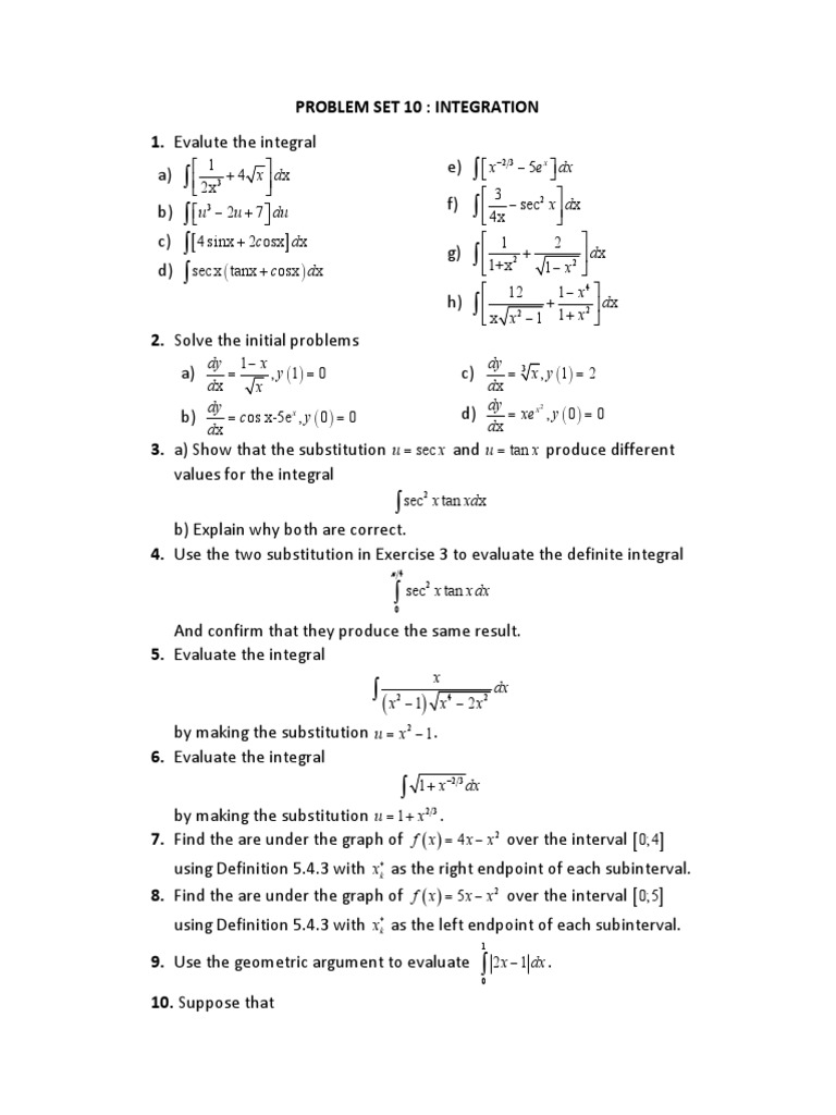Integration Problem Set 10 | PDF | Integral | Geometry