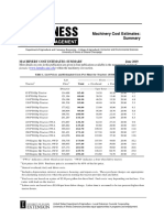 Machinery Cost Estimates: Summary June 2019