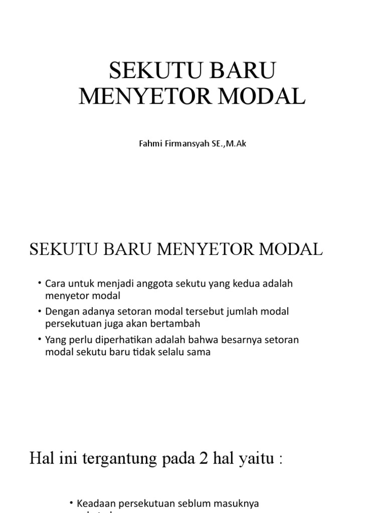 Setoran Modal Sekutu Baru dalam Persekutuan | PDF