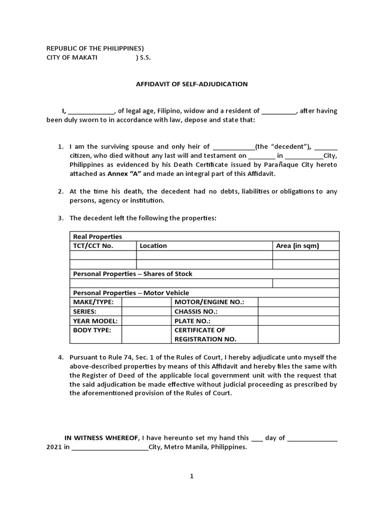 Self Adjudication Sample PDF