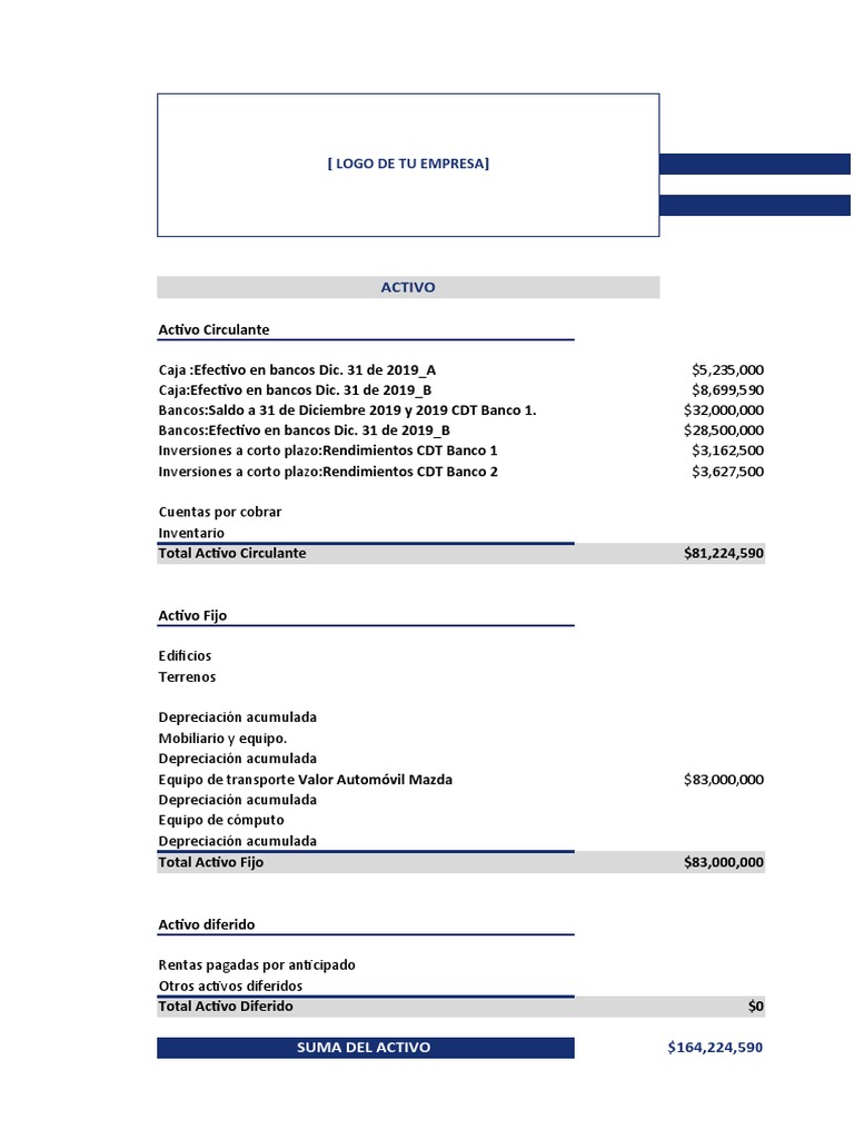 Formato de Balance General | Descargar gratis PDF | Contabilidad | Bancos