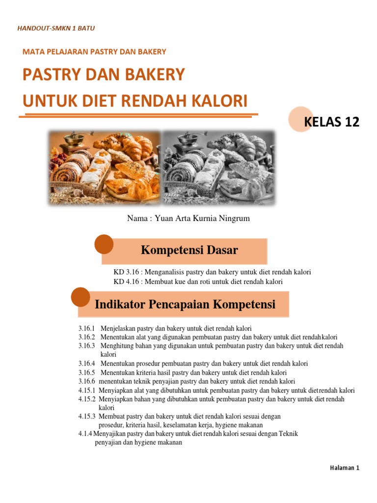 Handout Pastry Bakery Untuk Diet Rendah Kalori Kelas 12 PDF