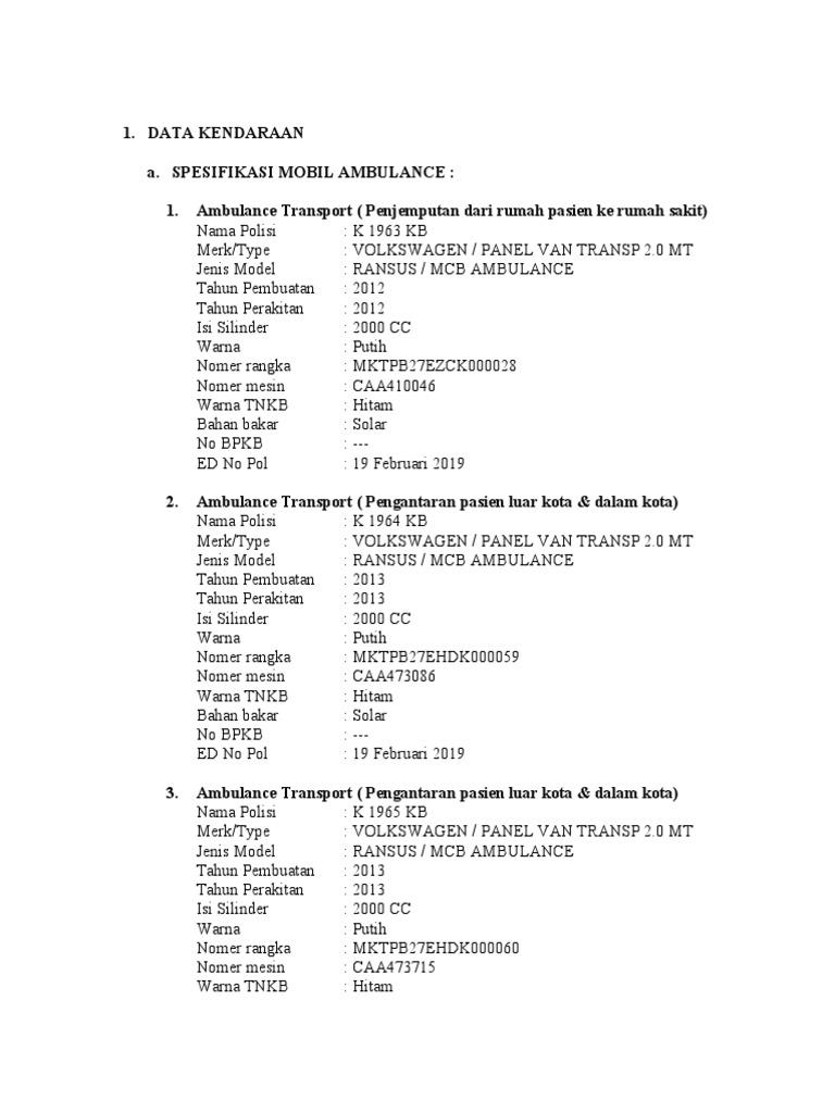 Spesifikasi KIA Pregio Ambulance | PDF | Bisnis | Teknologi & Rekayasa