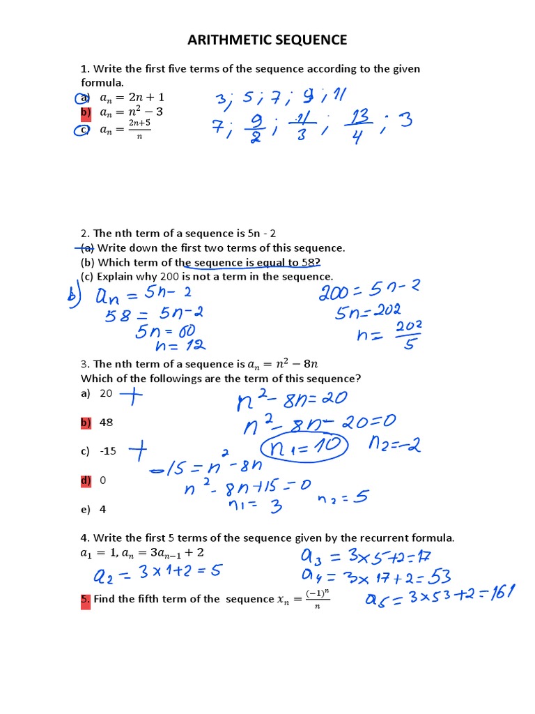 Arithmetic Sequence Exercises | PDF | Sequence | Discrete Mathematics